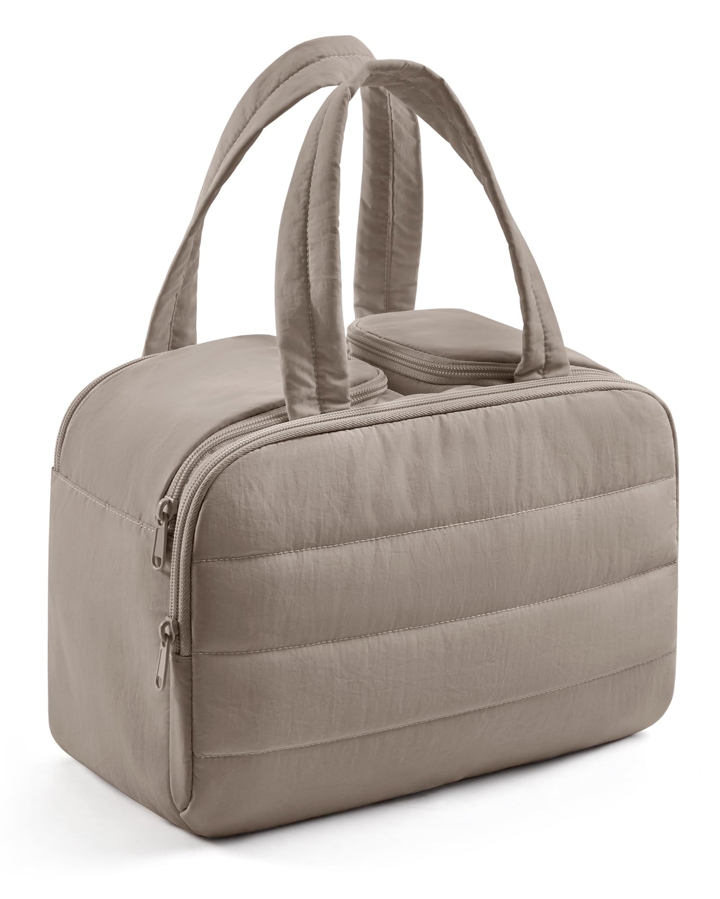 LIGHT FLIGHT Travel Toiletry Bag, Dual-Zip Compartments Travel Bag for Toiletries, Makeup Cosmetic Travel Bag with Handle, Brown