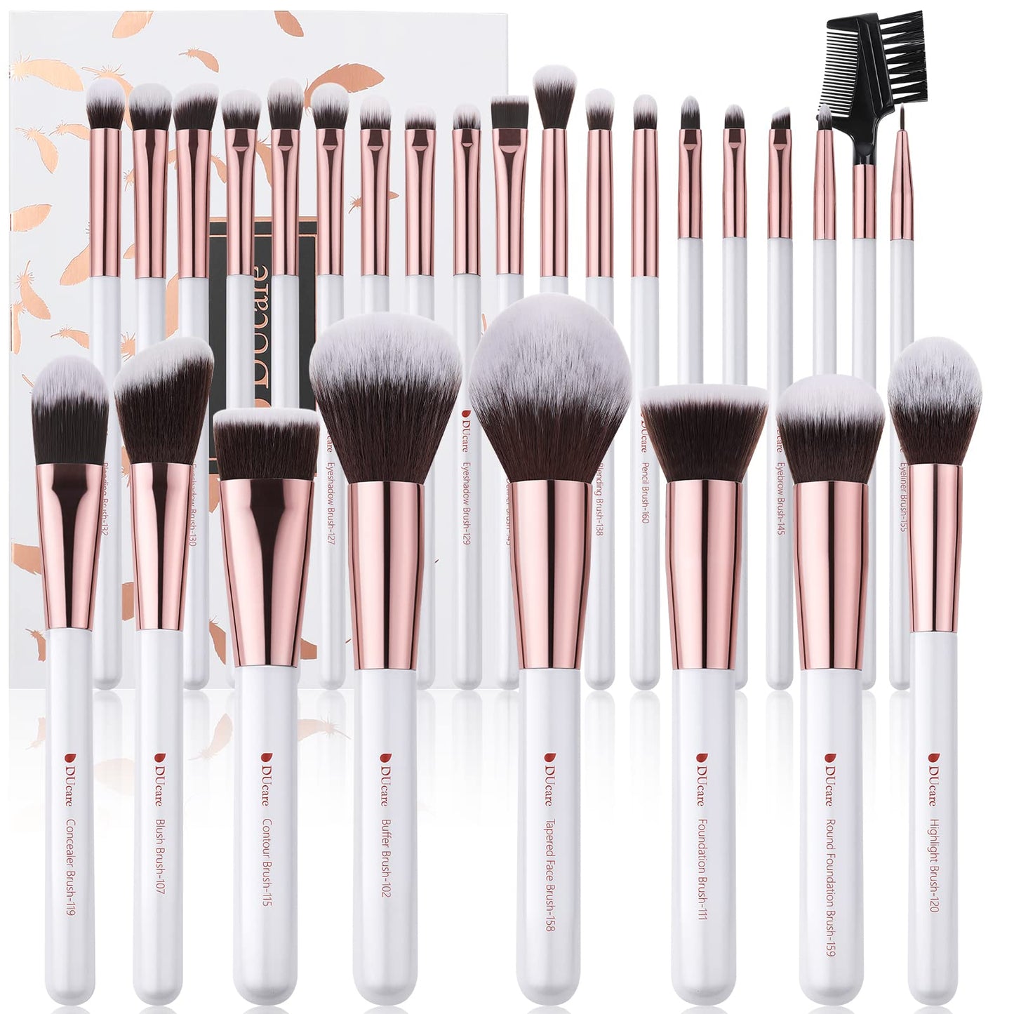DUcare Makeup Brush Set Professional 27Pcs Makeup Brushes Premium Synthetic Kabuki Foundation Blending Face Powder Blush Concealers Eye Shadows Make Up Brushes Kit White