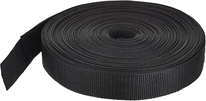 MECCANIXITY Lightweight Polypropylene Webbing Strap 1" 25 Yard Backpack Strapping Band Black for Outdoor Luggage Cargo Straps