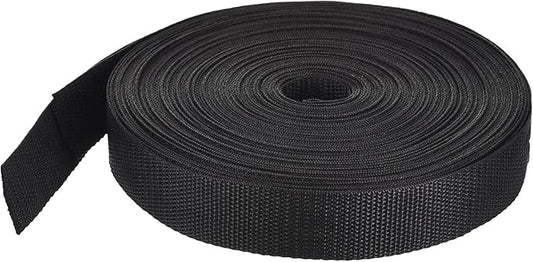 MECCANIXITY Lightweight Polypropylene Webbing Strap 1" 25 Yard Backpack Strapping Band Black for Outdoor Luggage Cargo Straps