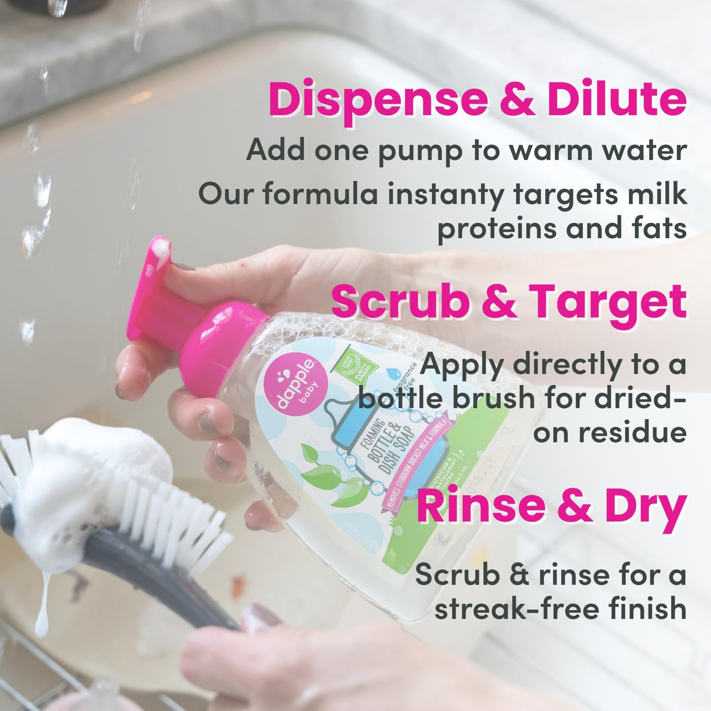 Dapple Baby Fragrance-Free Foaming Baby Bottle & Dish Soap - (3 Pack) 13 fl oz - Plant-Powered Cleaner for Bottles, Pump Parts, and Sippy Cups