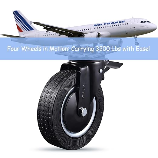 Rigid 8 Inch Caster Wheels Set of 4 Heavy Duty Industrial Swivel Locking Casters 3200 Lbs Load Capacity, Fixed Black Rubber Wheels for Cart, Furniture, Workbench - Bolts & Screws Included…