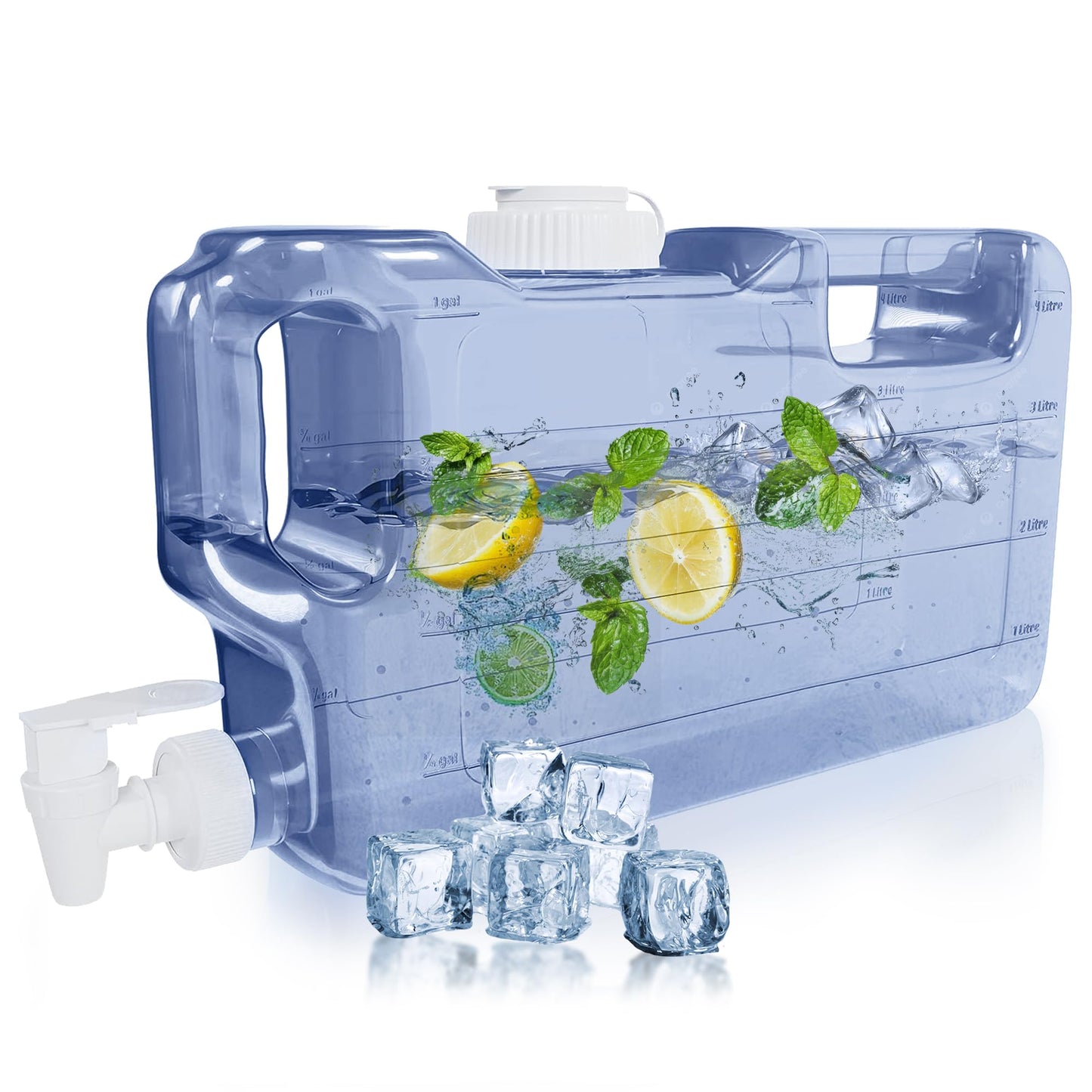 HydraFitt Refrigerator Water Dispenser 1.1 Gallon – Leak-Proof Slim Fridge Water Container with Spigot – BPA-Free Refillable Water Jug (Dark Blue)