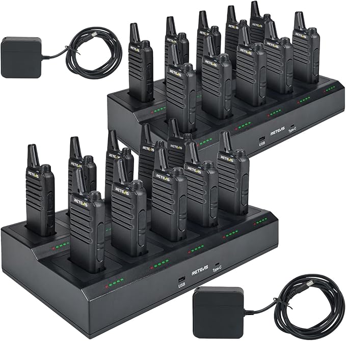 Retevis RT22 Walkie Talkies for Adults(20 Pack),Rechargeable 2 Way Radio Long Range,with 2 Pack 10 Way Gang Charger,Charging Efficiently,Hands-Free Portable Walkie Talkie for School Hotel Restaurant