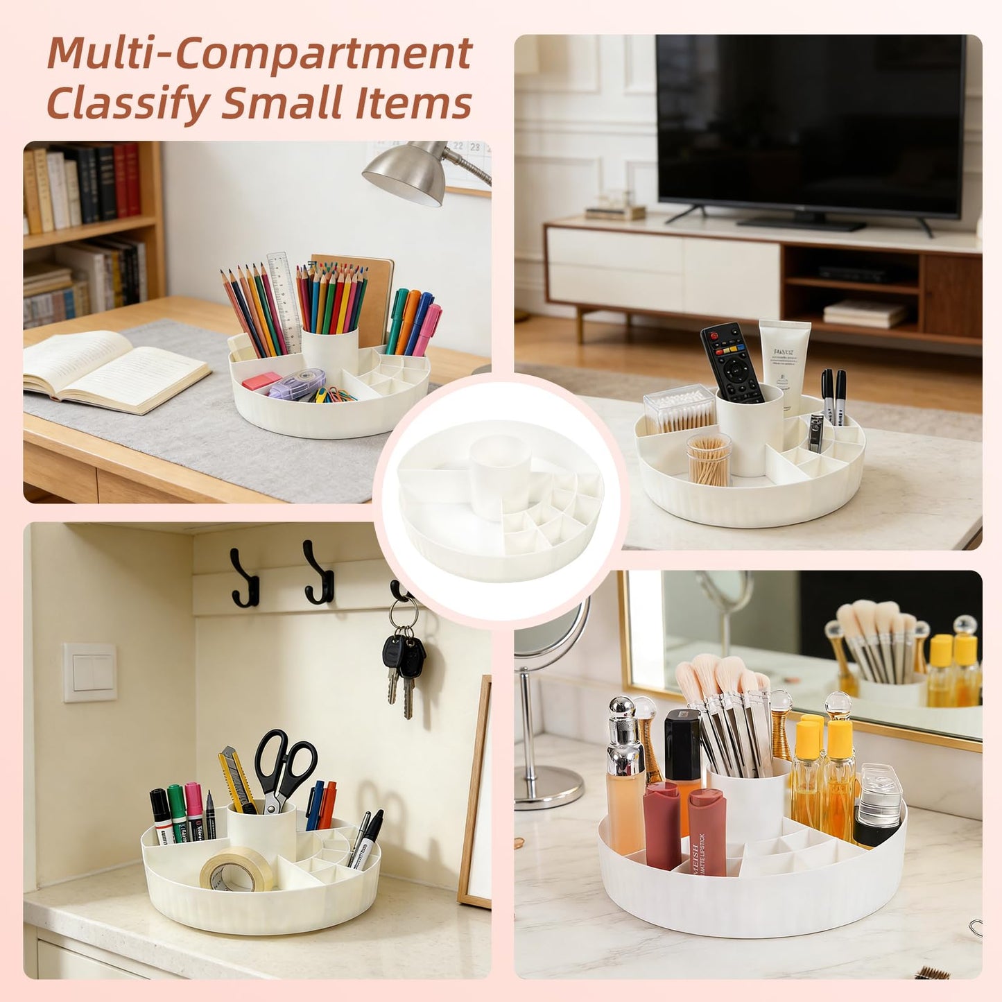 LuZhiMing 360° Rotating Makeup Perfume Organizer Cosmetic Storage for Skincare,Perfume,Lipstick & Makeup Brushes, Countertop Vanity Organizer (White)