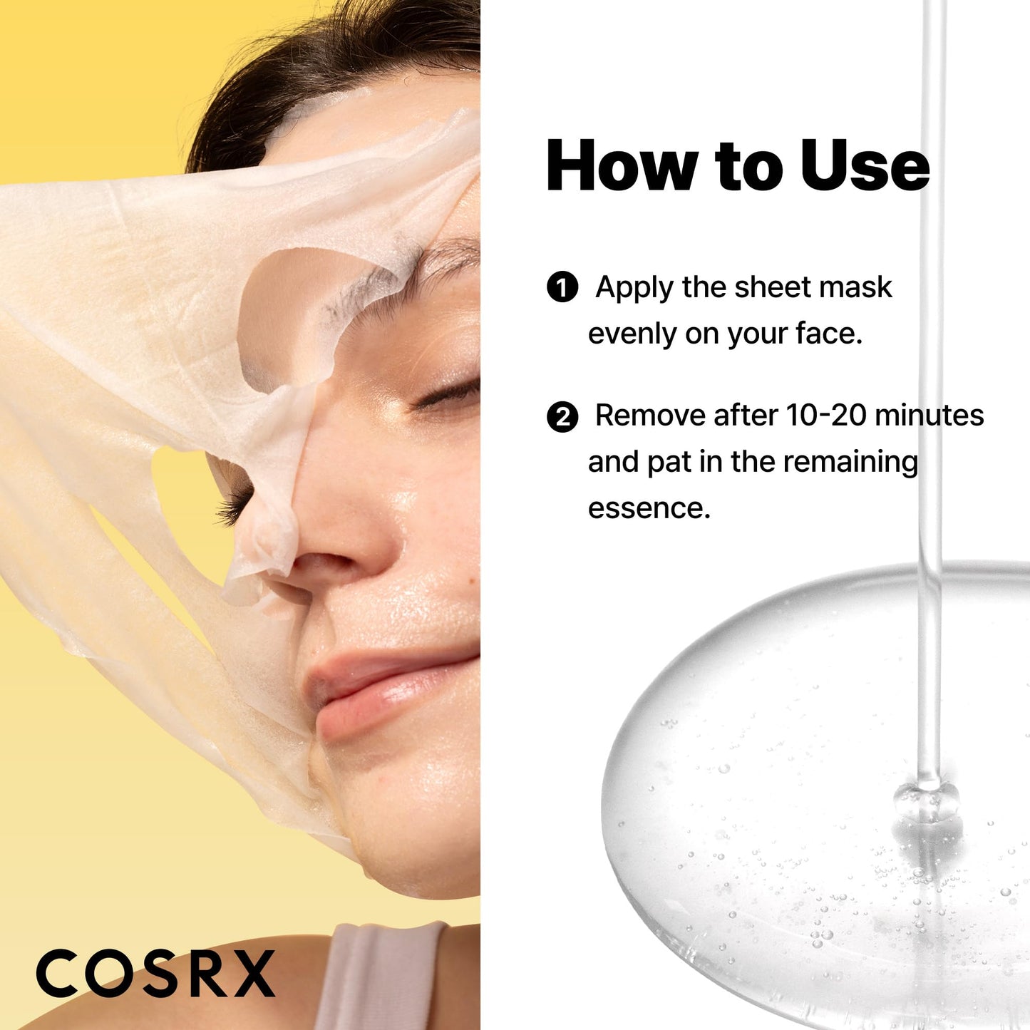 COSRX Snail Mucin Sheet Mask 10 EA with Snail Mucin Serum, Hydrating Face Sheet Masks for Dry & Sensitive Skin, Korean Face Mask for Self Care, Korean Skin Care