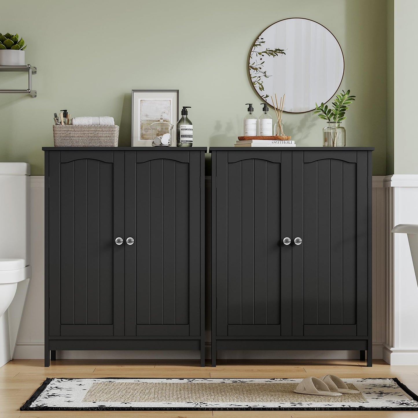 Iwell Bathroom Cabinet, Bathroom Storage Cabinet with 2 Doors & 3 Shelves, 3 Heights Available, for Living Room, Entryway, Kitchen, Home Office, Black