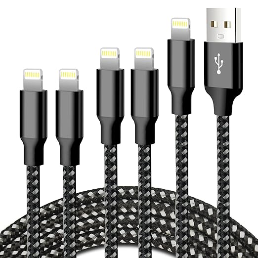 cugunu iPhone Charger, 5 Pack 3/3/6/6/10FT MFi Certified USB Lightning Cable Nylon Braided Fast Charging Cord Compatible for iPhone 14/13/12/11/X/Max/8/7/6/5/SE/Plus/iPad - Black Gray