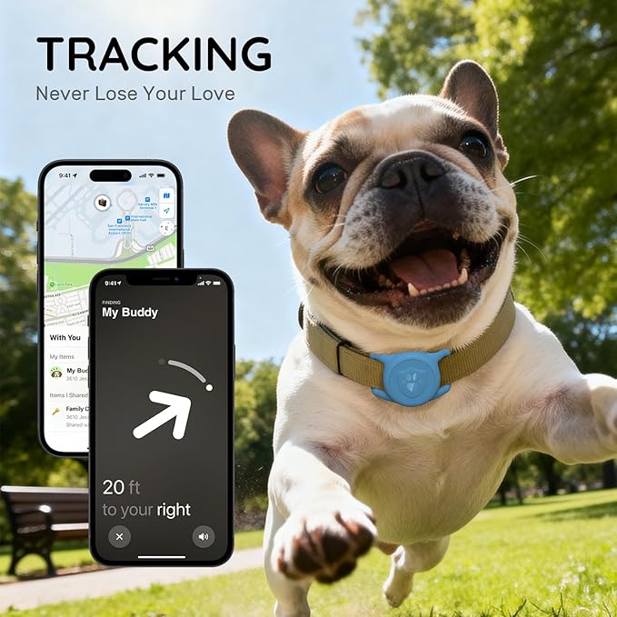 for AirTag Dog Collar Holder, Dog Air Tag Holder, IP68-Waterproof | Lightweight Silicone | Anti-Lost | Ultra-Durable | Compatible with Apple AirTags (Bule+Pink)