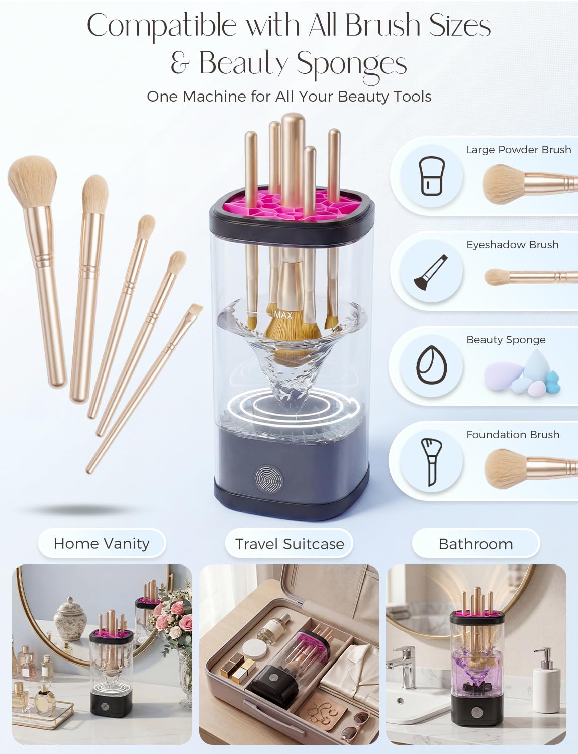 Electric Makeup Brush Cleaner Machine,3 in 1 Makeup Brush Cleanser & Washer,Cleaning Tool,Cosmetic Brushes Cleaners Cleaning For All Size Beauty Makeup Brush Set,Eyeshadow, Blush Brush. (Black)