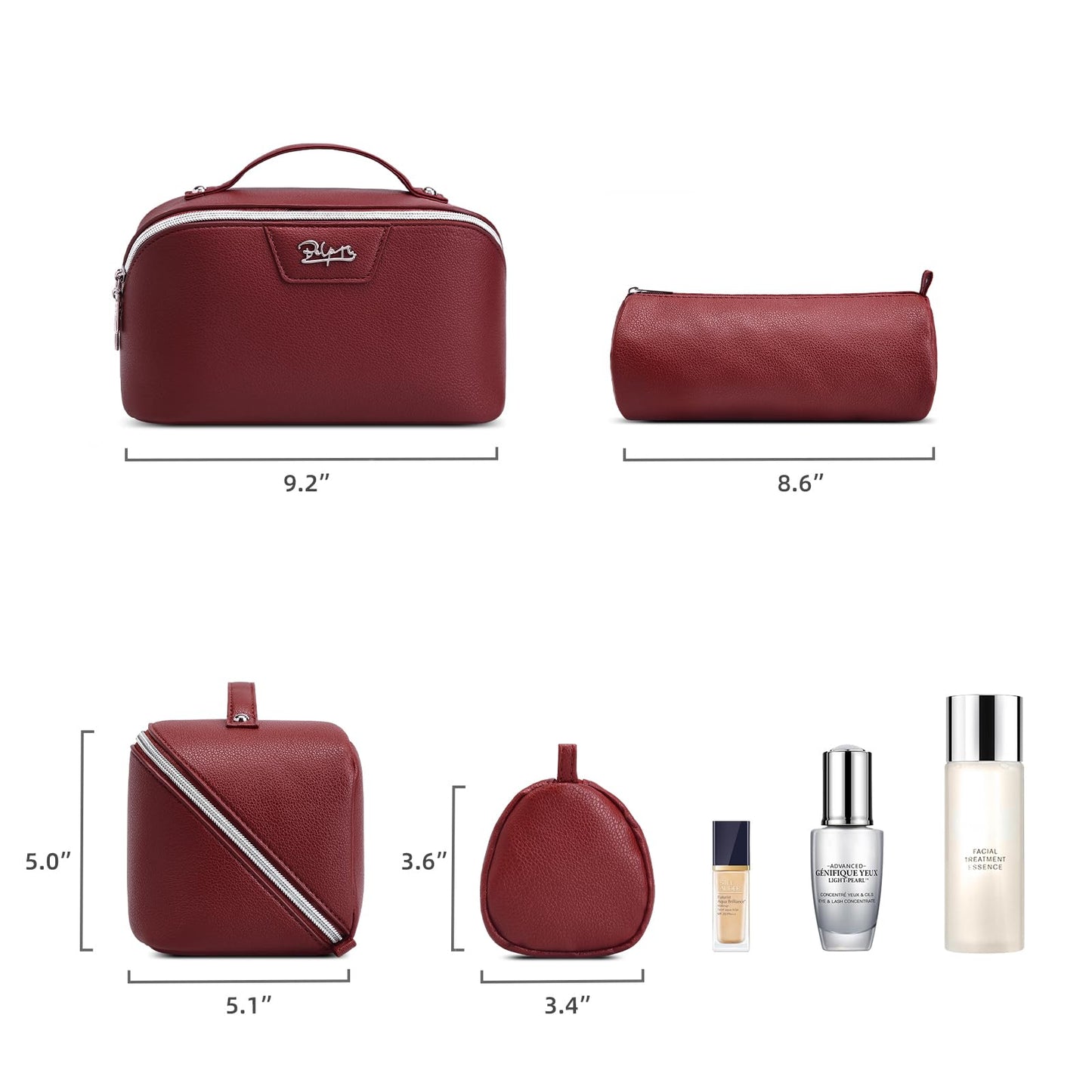 BOYATU Travel Makeup Bag Cosmetic Bags for Women: Large Capacity 3 Pcs Set Make up Bag with Compartments - Waterproof Vegan Leather Toiletry Organizer Bags with Handle (L29Red)