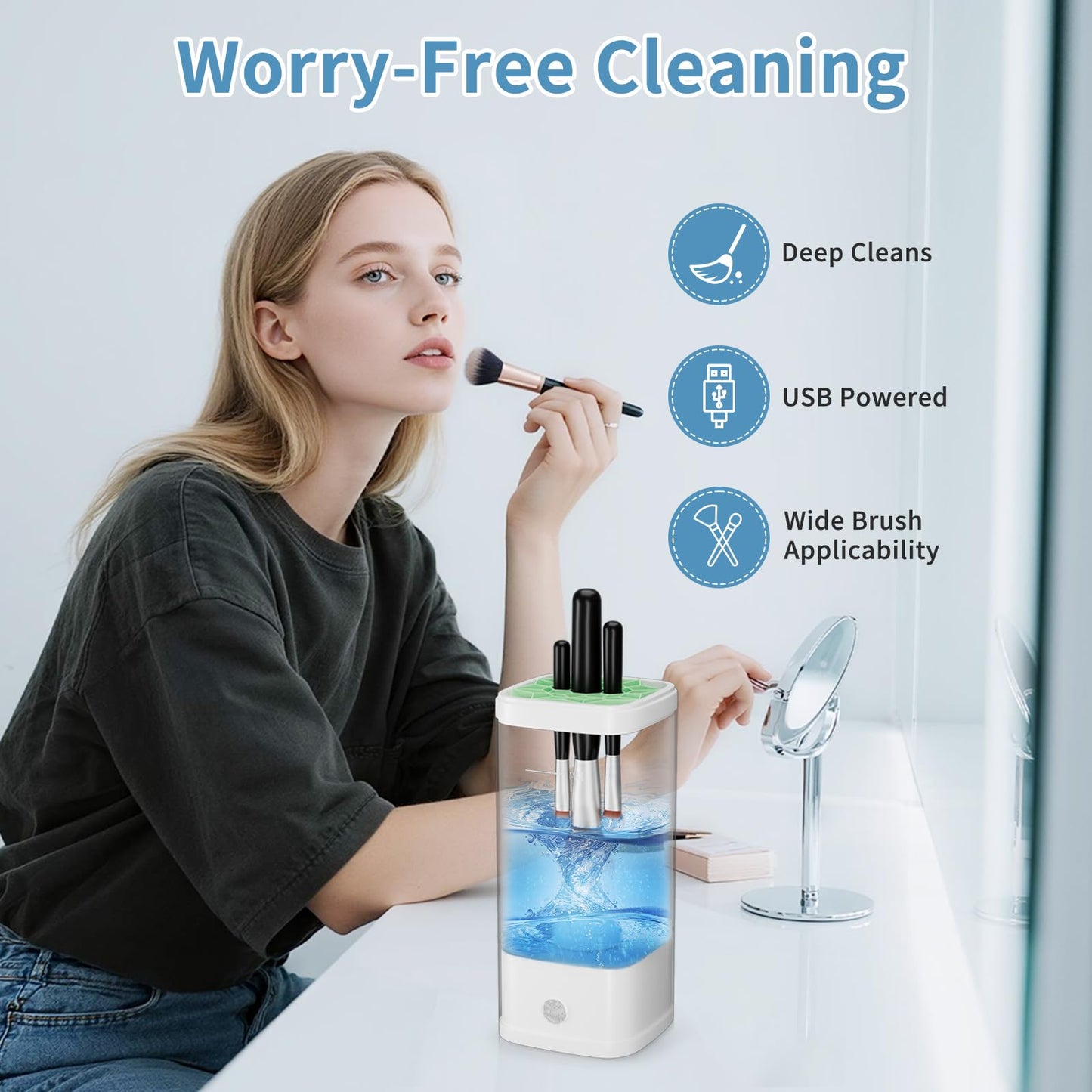 Electric Makeup Brush Cleaner - 9000 RPM Makeup Brush Cleaning Machine with Dry Function - IP65 Waterproof Automatic Makeup Brush Cleaner for Makeup Sponges and Brushes Cosmetic Brush Cleaner Plug-in