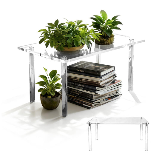 DHSUN Extra Large 7mm Thick Acrylic Riser Plant Stand,Acrylic Shelf Riser for Plant Organizer,Cupboard Organizers,Perfume Organizer(1 Pcs,15.4×11.8×8in)