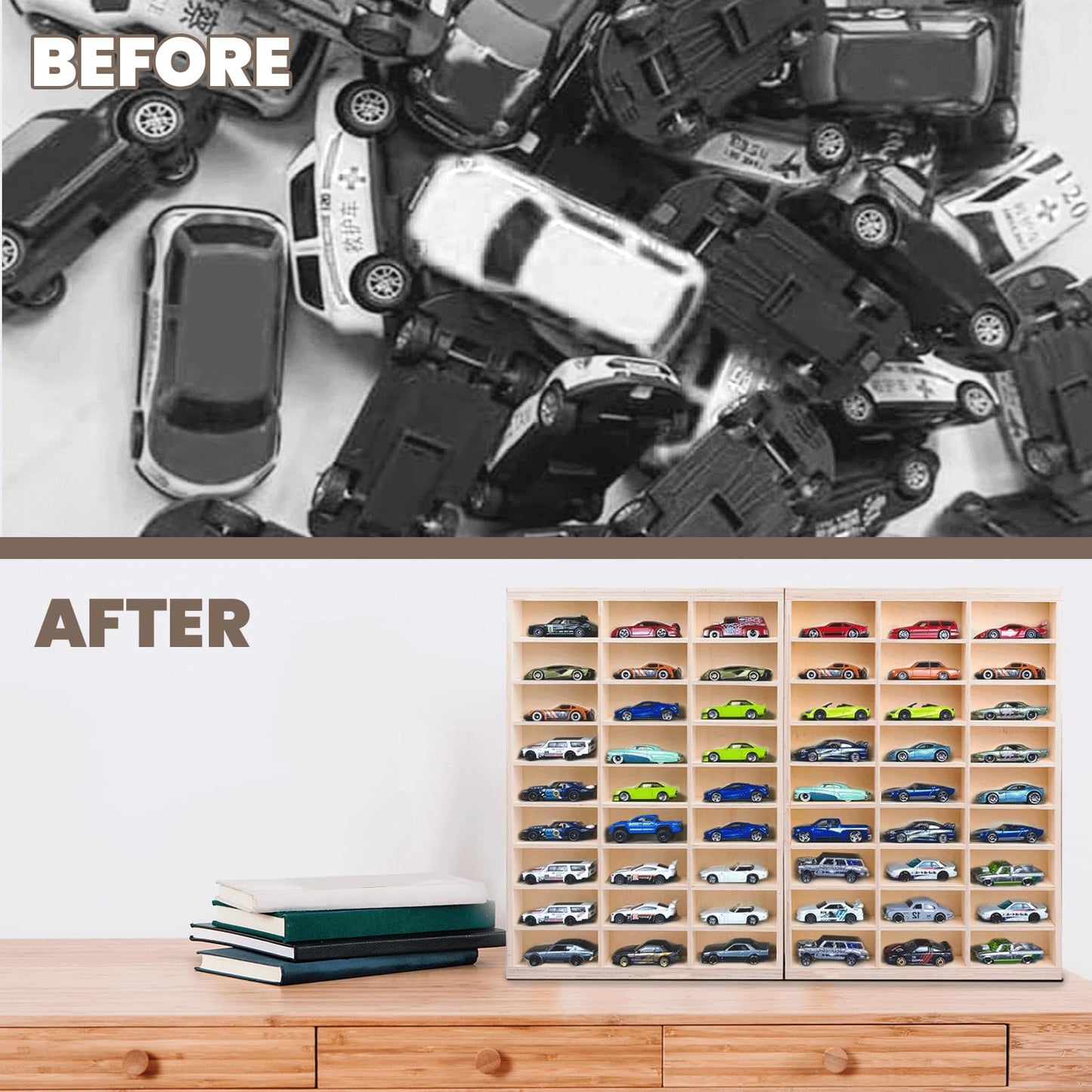 1:64 Model Car Wooden Display Case,54 Space,Storage Display Shelf,for 1/64 Scale Toy Cars,Wall Mount ,Model car Display Organizer,Collapsible Toy Car Storage(Only case)