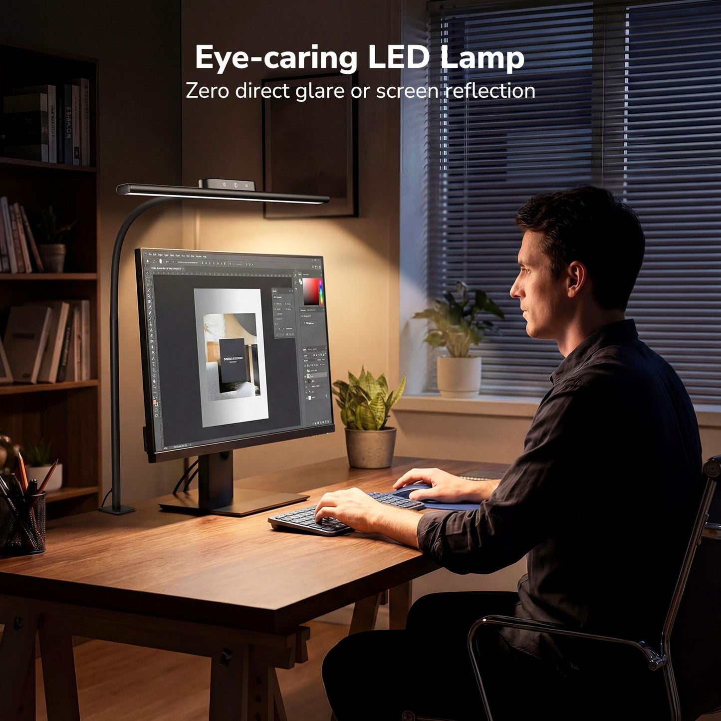 Lepro Led Desk Lamp for Home Office, Metal Architect Lamp with Clamp, 11W 650LM Eye-Caring Task Light, 25 Lighting Modes, Flexible Gooseneck for Monitor, Workbench, Drafting, Crafts, Reading, Black