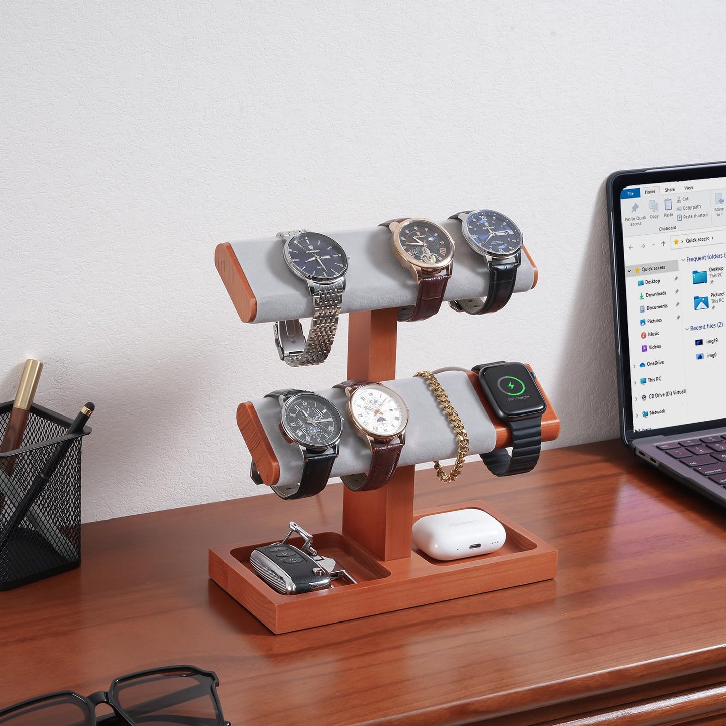 ProCase Wood Watch Display Stand Holder for Men, Wristwatch Tower with T-Bar Design, Hanging Watch Rack, Wooden Wrist Watch Tree