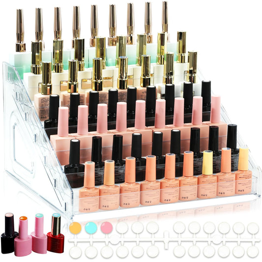 C12rtive Nail Polish Organizer,7 Layers Acrylic Display Rack with 120Pcs Color Display Tips,Nail PolishDip Powder Acrylic Display Rack,Makeup Organizer No Tool Needed(Clear)