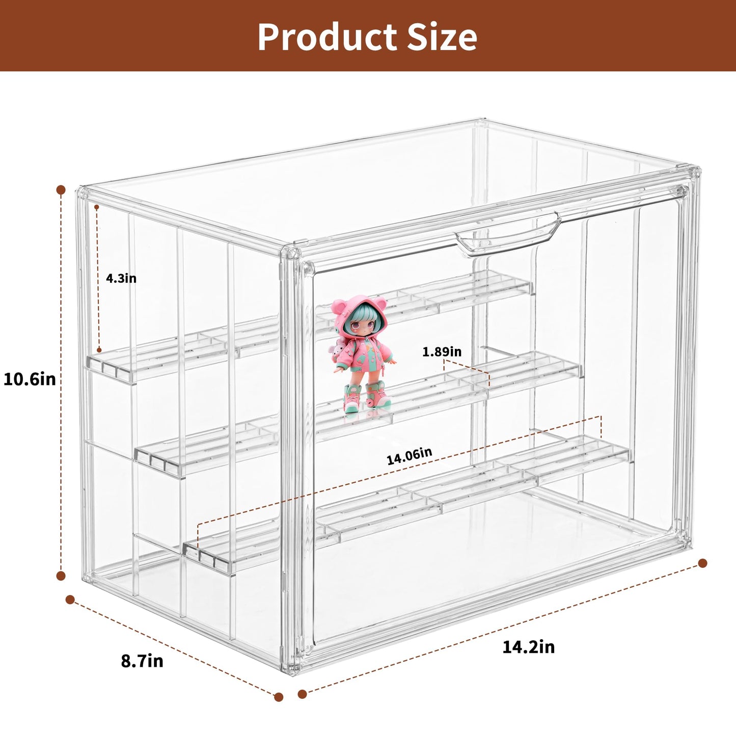 Clear Acrylic Display Case Upgrade 4 Tier Figure Display Case with 3 Movable Dividers, Stackable Display Box Showcase with Magnetic Door for Collectibles (Large-2pack)