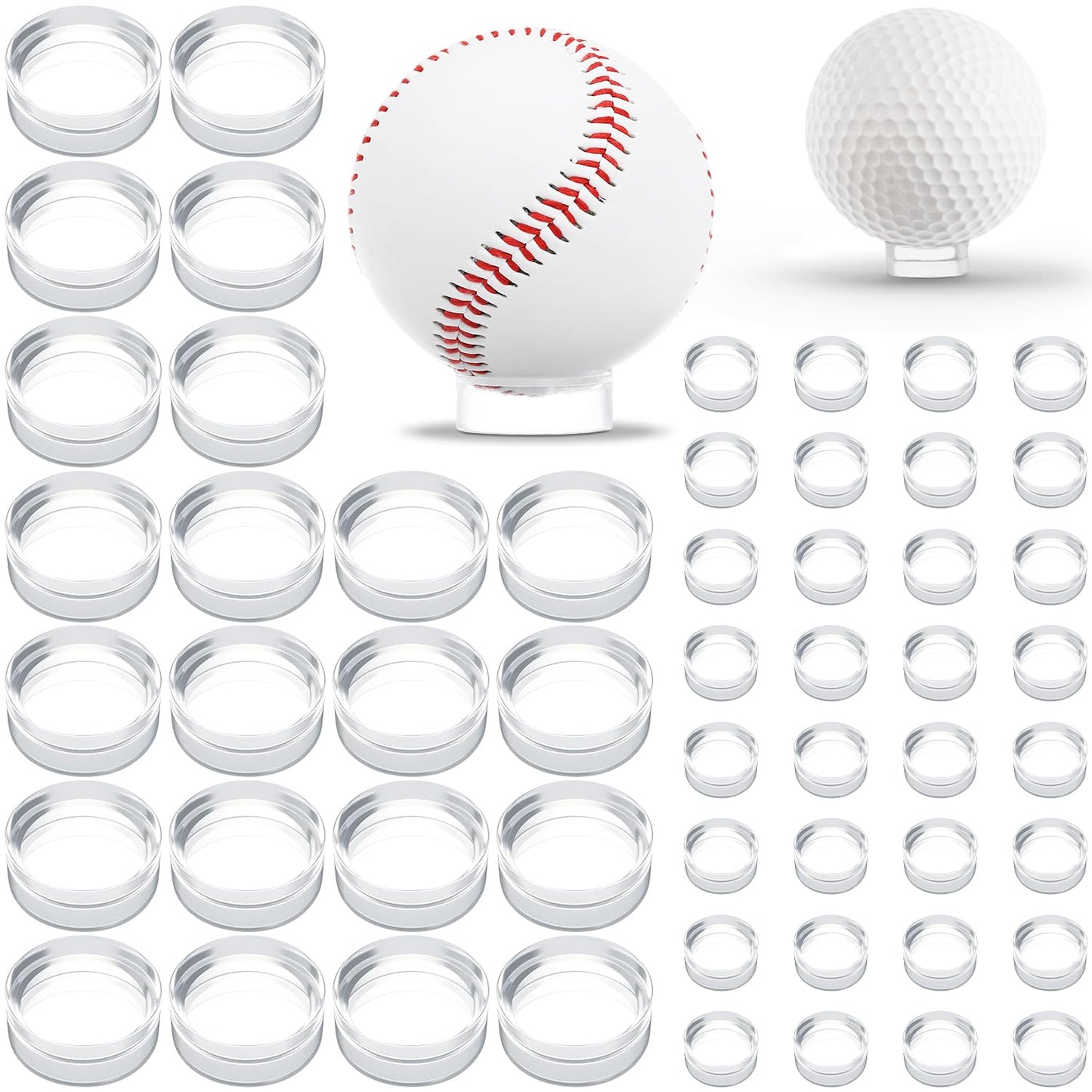 100 Pcs Baseball Holder Ring Stand 0.6/1.22 Inch Round Acrylic Stands, Small Display Stand Ring Clear Sphere Holder for Small Balls, Baseball, Golf Ball, Crystal Ball, Egg Stand, Marble, Softball