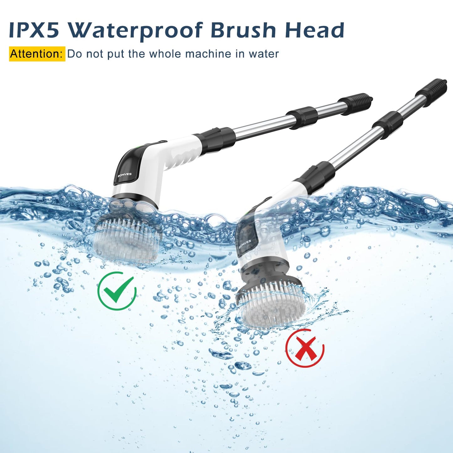 Bomves Electric Spin Scrubber, Cordless Cleaning Brush Scrubber for Home, Multi Replaceable Brush Heads-90Mins Work Time, 3 Adjustable Size, 2 Speeds for Bathroom Shower Bathtub Glass Car