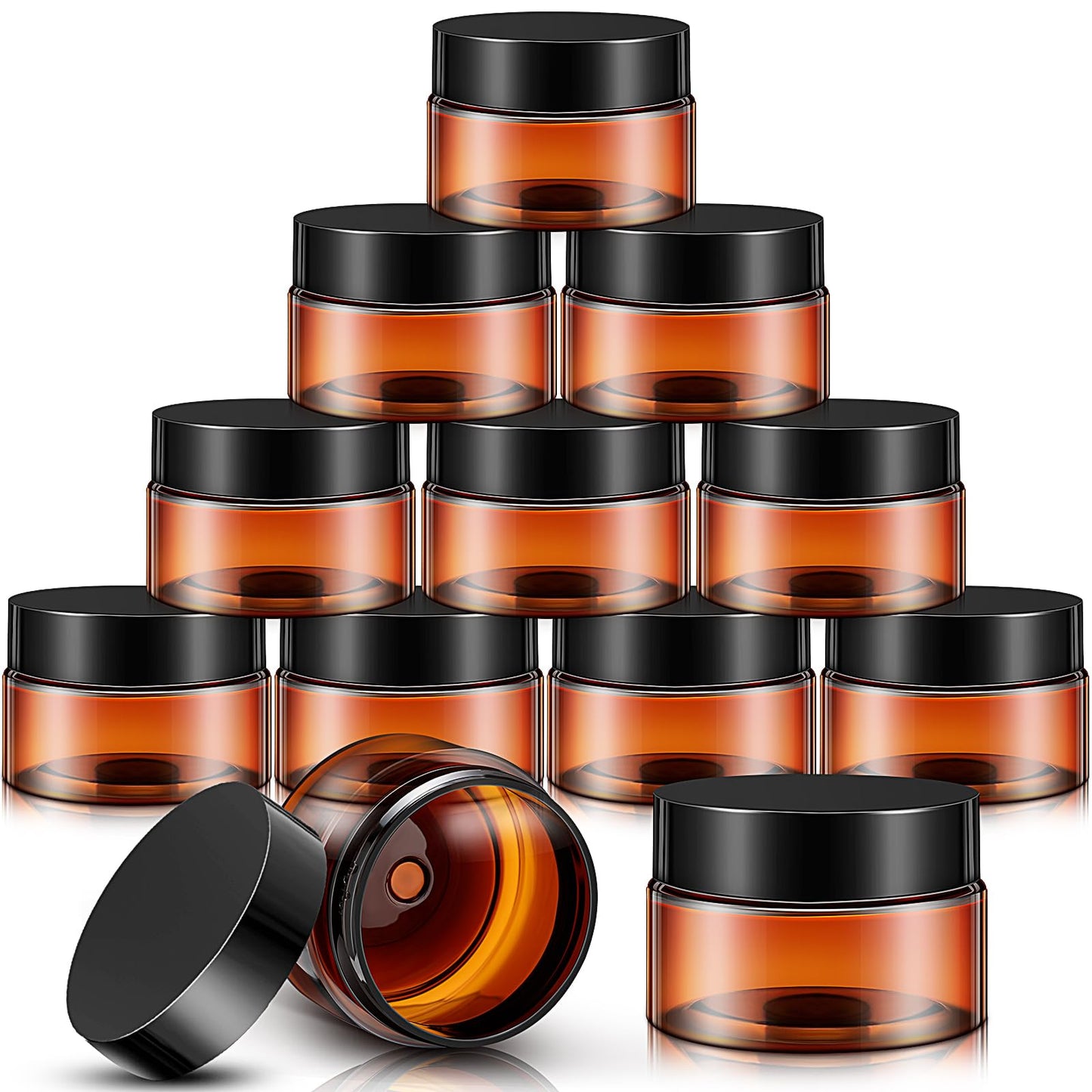 SATINIOR 24 Pieces Empty Clear Plastic Jars with Lids Round Storage Containers Wide Mouth for Beauty Product Cosmetic Cream Lotion Liquid Butter Craft and Food(Amber Lid,4 oz)