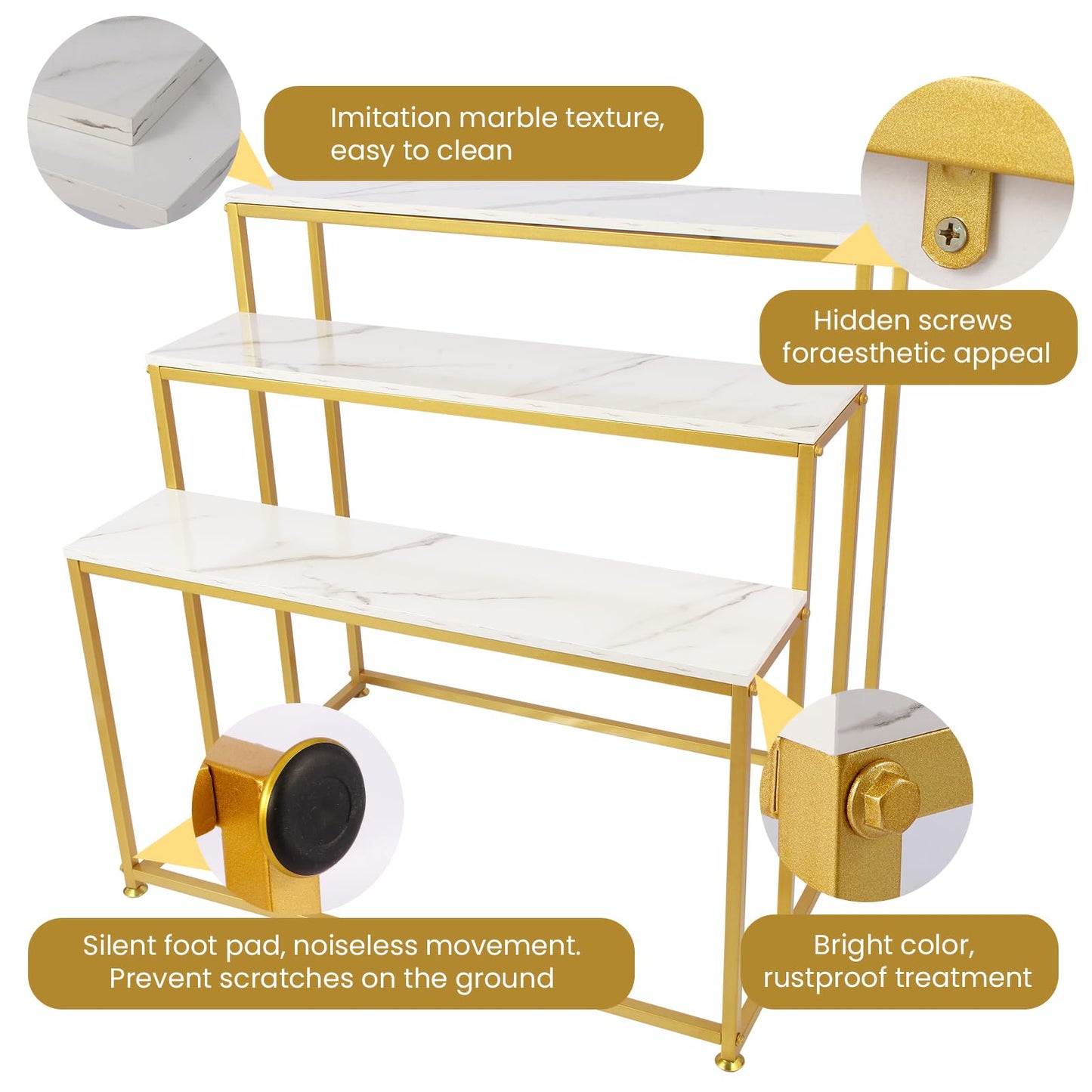 CIVANA 3-Tier Gold Display Table & Shoe Rack - Heavy Duty Store Fixture for Home Entryway, Boutique, Retail Display Shoe & Handbag Display Stand
