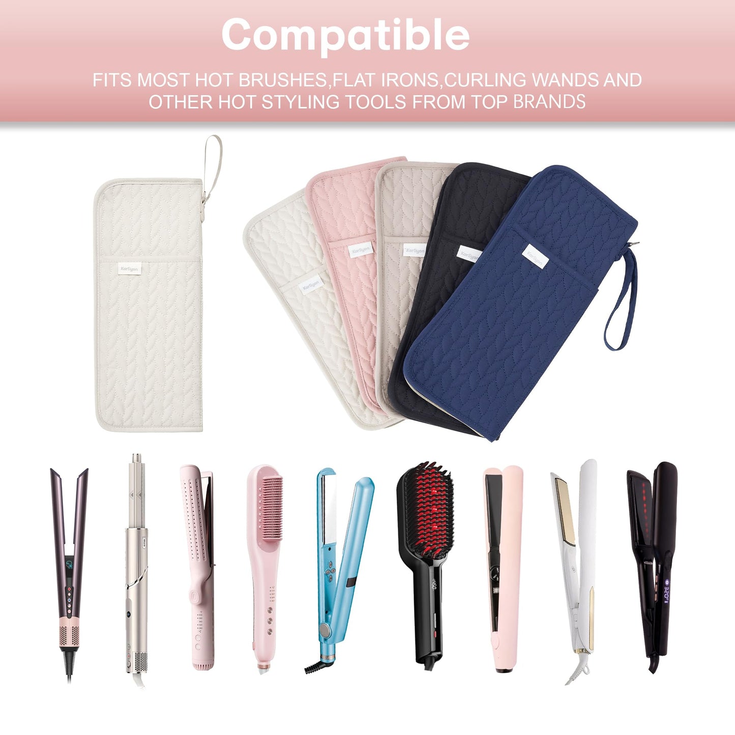 KarSyon Hot Tools Organizer Heat Resistant Mat Case Hair Tools Holder Travel Bag Portable Hair Styling Tools Cover Pouch for Curling Iron,Flat Iron,Hair Straightener (Beige)