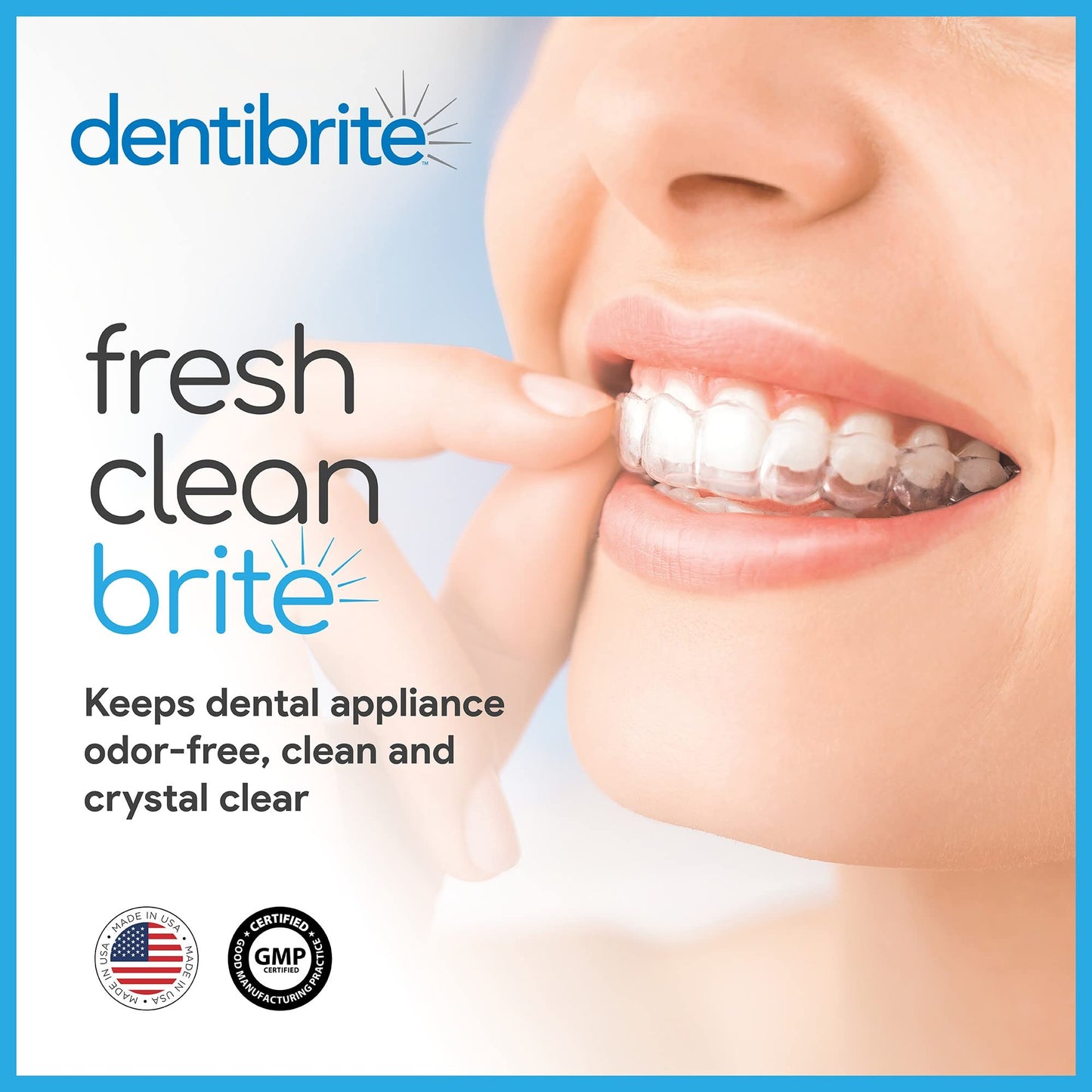 Dentibrite Crystals Cleaner for Removable Dental Appliances - Invisalign Aligners, Retainers, Guards, Dentures, Trays/Aligners - Odor Remover - No Persulfates or Dyes - 30ct - Made in USA