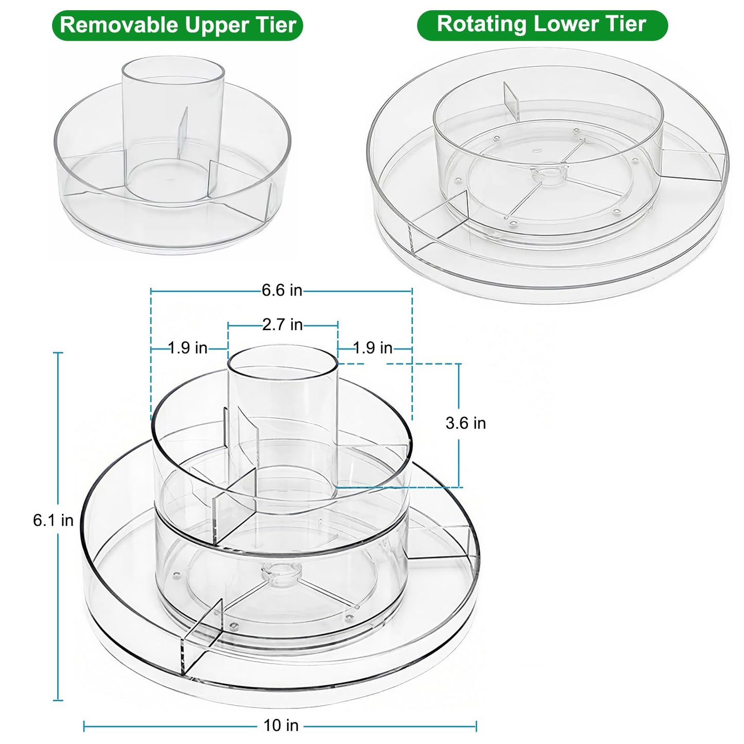 Taiuloo 360 Rotating Makeup Organizer, Clear Acrylic Lazy Susan Cosmetic Storage Turntable for Skincare, Perfume & Lipstick, Round Spinning Tray with Brush Holder for Vanity, Bathroom