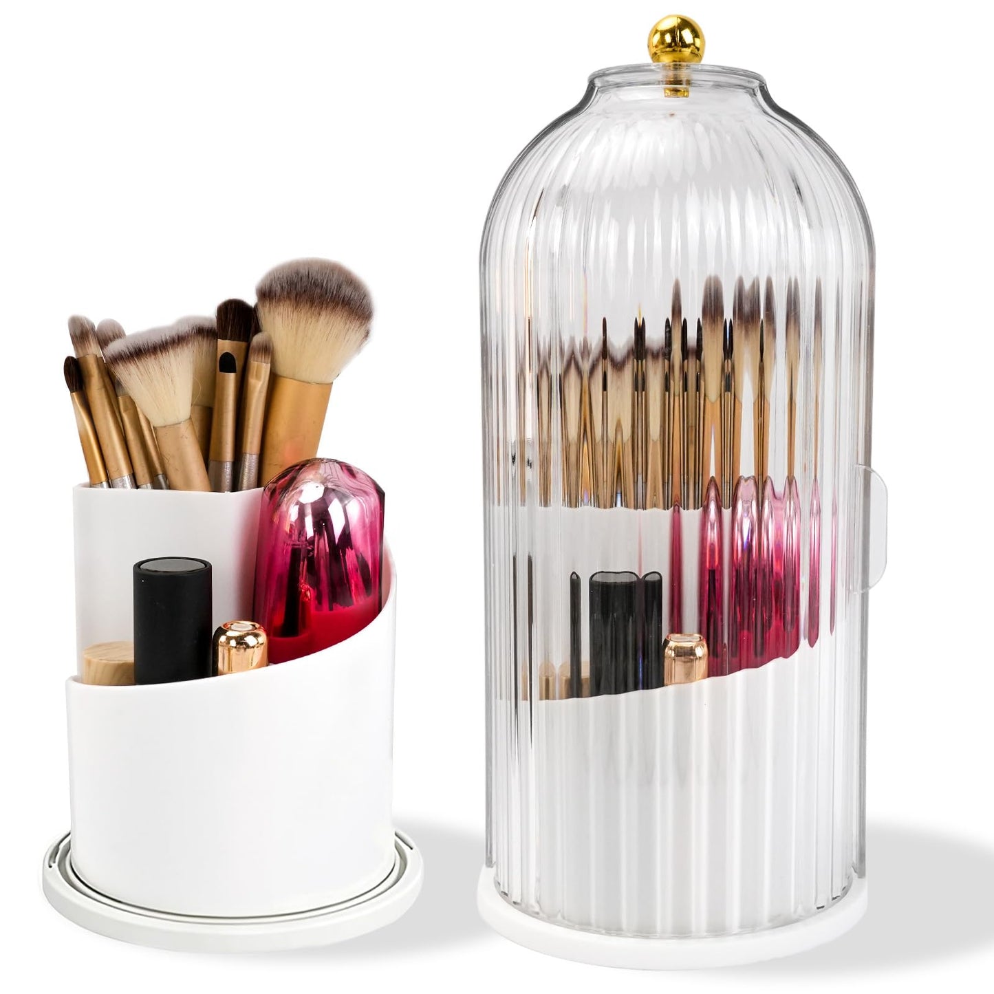 Zoyiancy Makeup Brush Holder with Lid, 360 Rotating Waterproof Dustproof Beauty Brushes Storage, Skincare Cosmetic Tools Storage Organizer for Vanity Desktop Bathroom Countertop（Transparent）