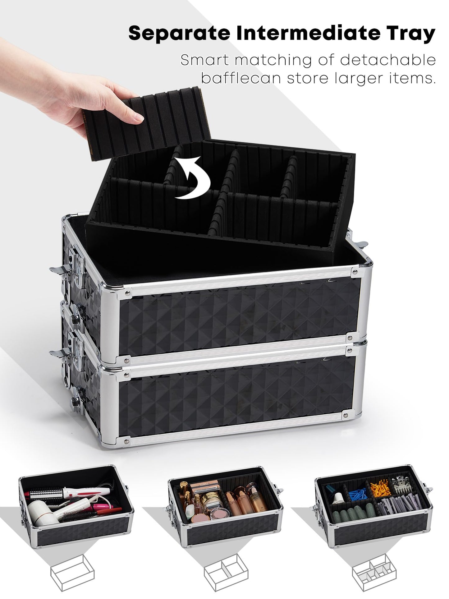 Adazzo Rolling Makeup Train Case 4-in-1 Transformable Cosmetology Case on Wheels, Large Makeup Cart with 4 Extendable Trays, Lockable Nail Supply Storage, Travel Makeup Case for Professionals