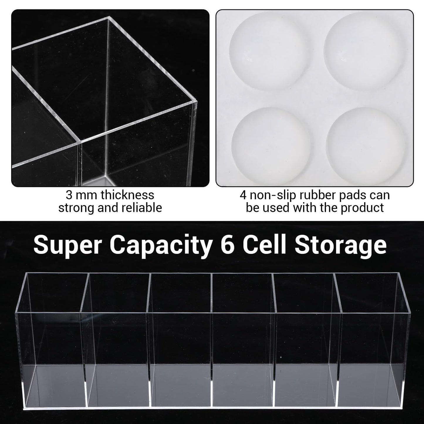 kenaeooe 2 Pack Acrylic Makeup Brush Holder Organizer 6 Compartments Clear Pen Holder for Desk Multifunctional Storage Cup for Office, Bathroom, Kitchen, and Vanity Accessories