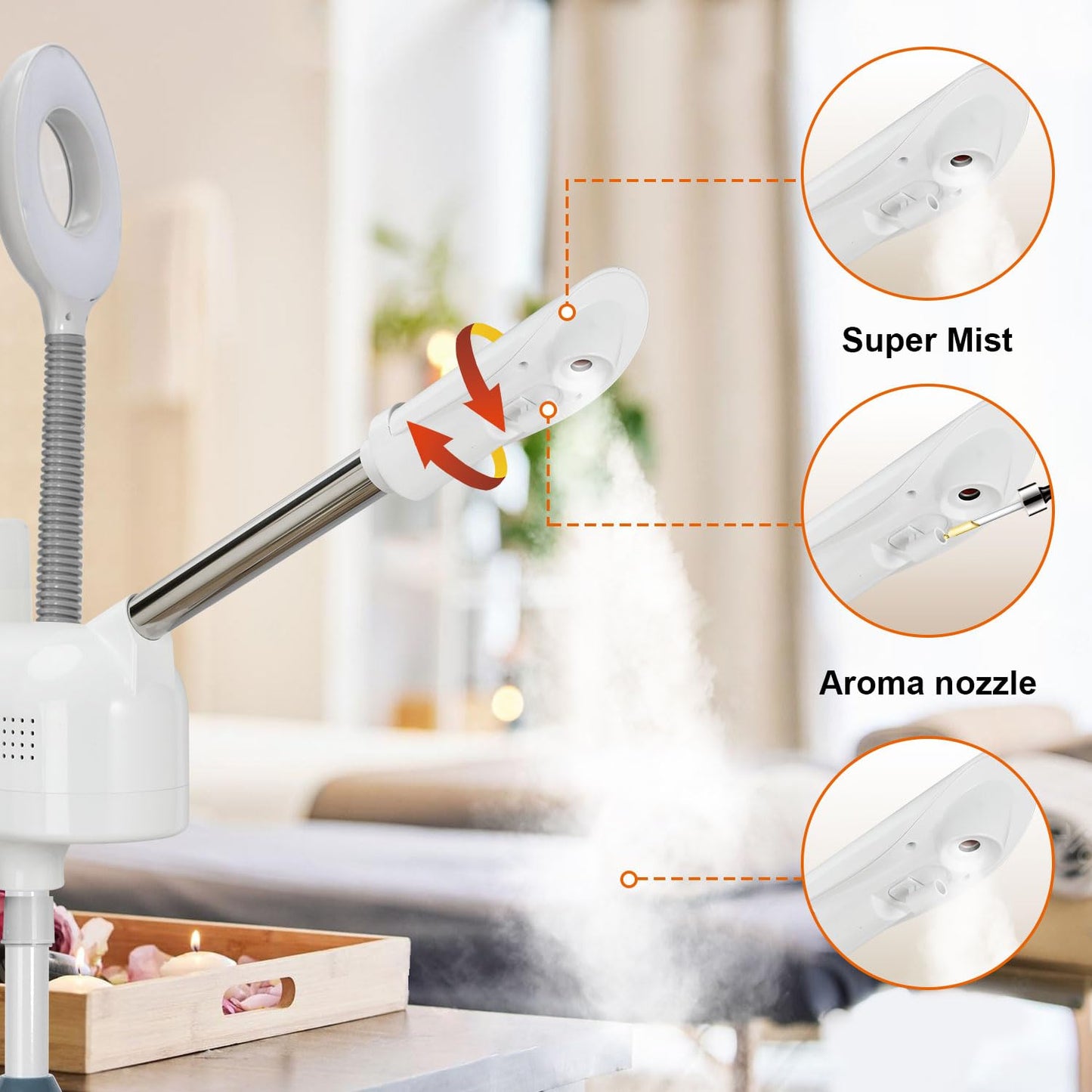 Professional Facial Steamer with 5X Magnifying Lamp, 2 in 1 Facial Steamer Upgrade PTC Heating, Esthetician Steamer Black Face Steamer for Salon Spa Beauty Skin Care (White)