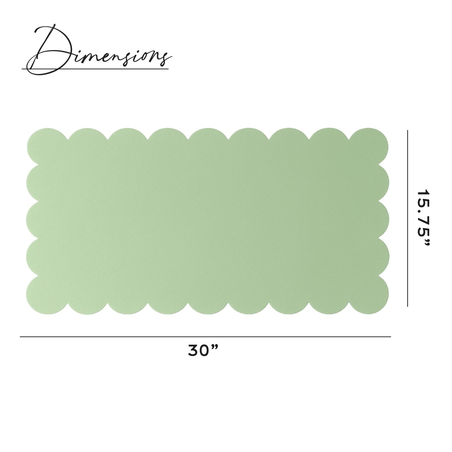 Orelle Scalloped Desk Mat | Vegan Leather Desk Mat for Keyboard and Mouse, Laptop, Makeup Vanity | Computer Desk Pad Mat | Office Desk Cover Mat | Desk Blotter Mat | 30 x 15” | Green