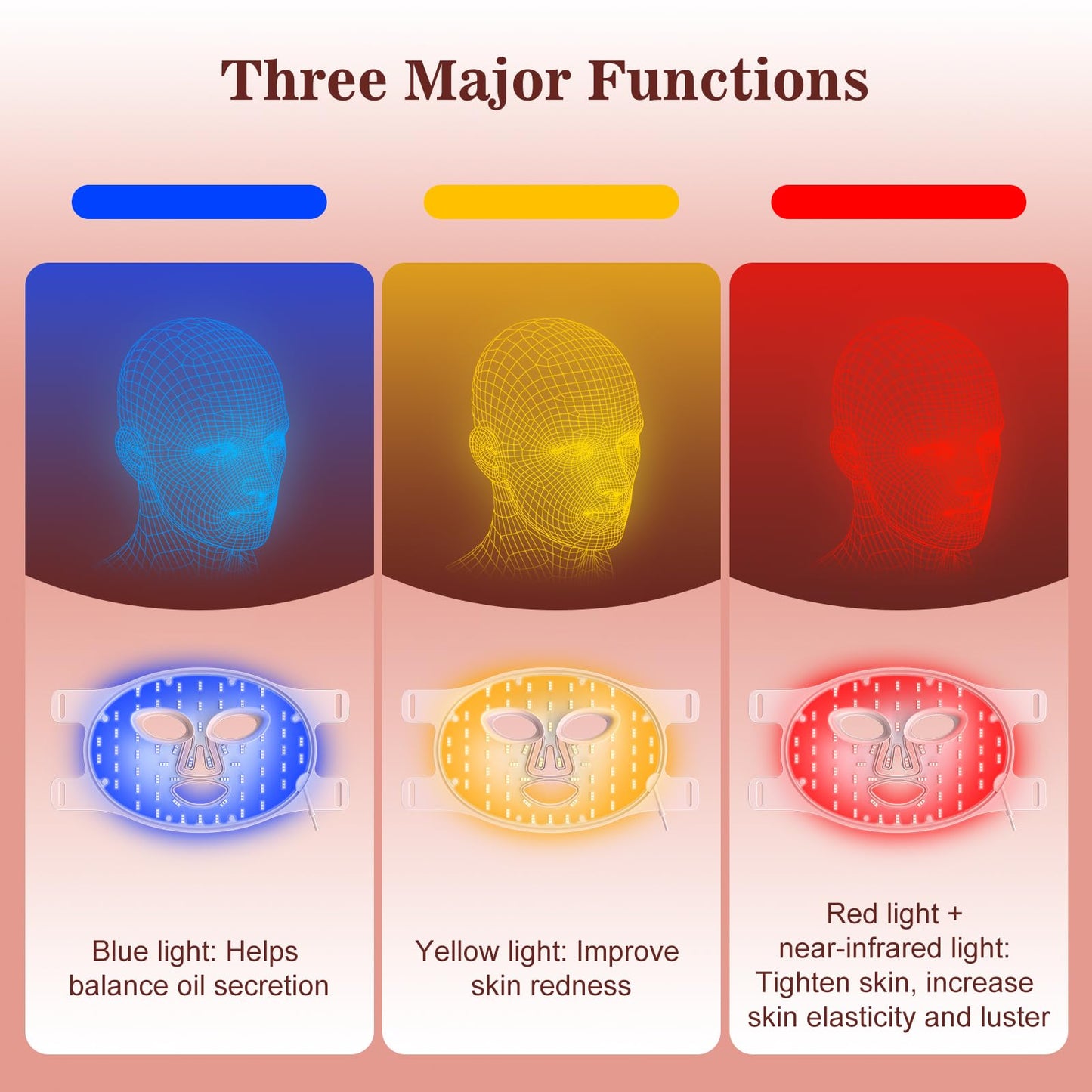 Red Light Therapy Mask for Face, 2000mAh Rechargeable Portable LED Mask