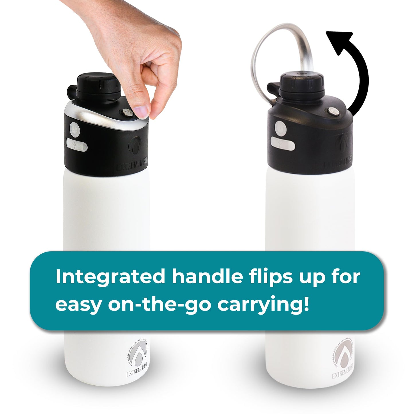 Extreme MIST - GoMist Misting & Drinking Bottle - Personal Mister - Cooling Water Bottle w/Easy-Drink Spout - Stainless-Steel Double Wall Insulated - Portable Misting - Midnight Black, 25oz/750ml