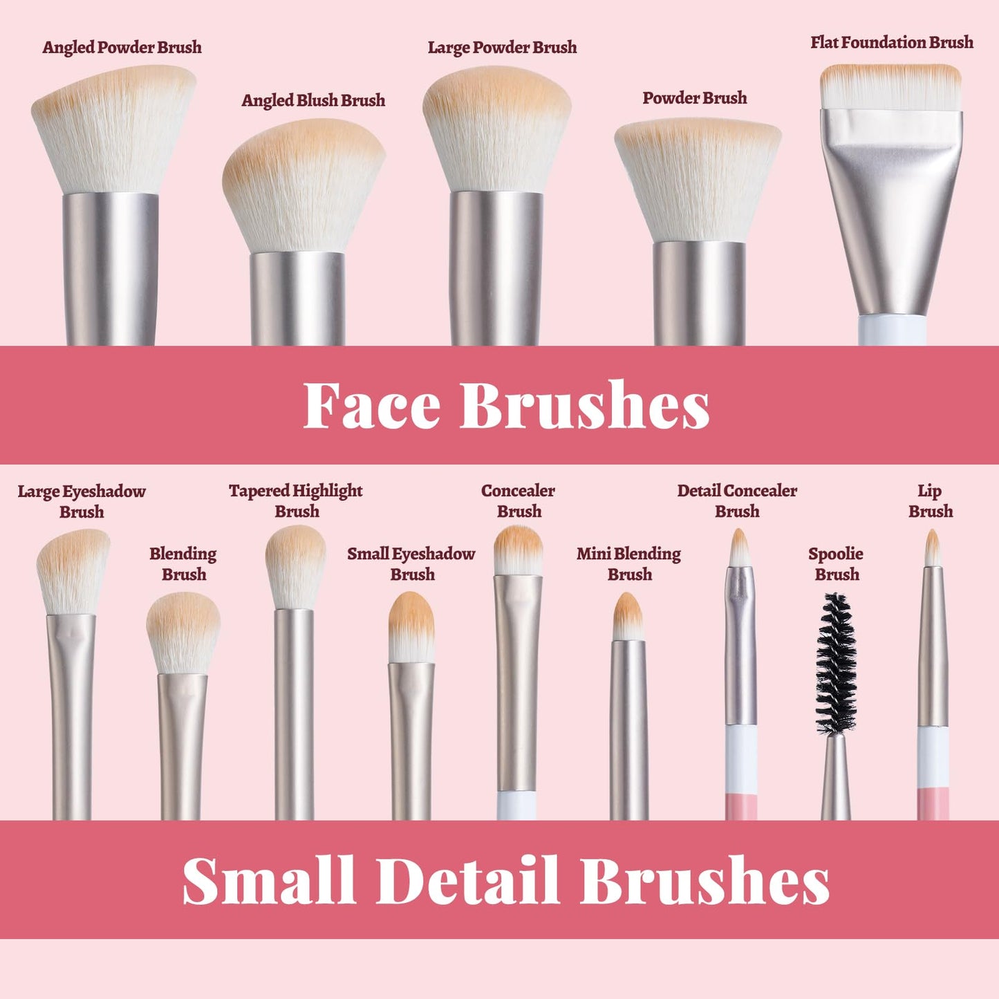BS-MALL Makeup Brushes Set with Bag 14 Pcs, Travel Friendly Brush Set for Women, Powder Blush Eyeshadow Concealer Foundation Brush, Multi Purpose Daily Use Makeup Brush Kit