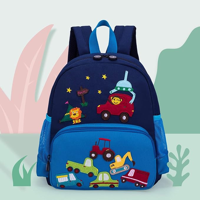 willikiva Cute Zoo Little 3d Backpack Kids Backpack for Boys and Girls Toddler Backpack Waterproof Preschool Safety Harness Leash (Blue Car Small Size,Age 1-2)