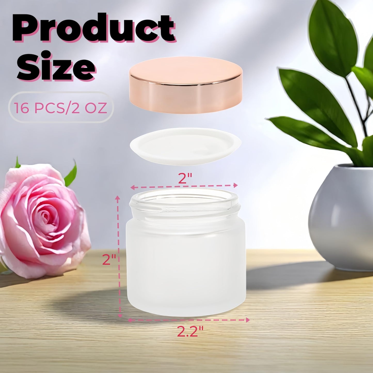 YIMITEE 16 Pack 2 OZ Frosted Glass Jars, Empty Sample Cream Jar with Screw Lids & Inner Liners, Reusable Cosmetic Container for Body Scrubs, Lotion, Powder, Ointment, Makeup, Moisturiser, DIY Crafts