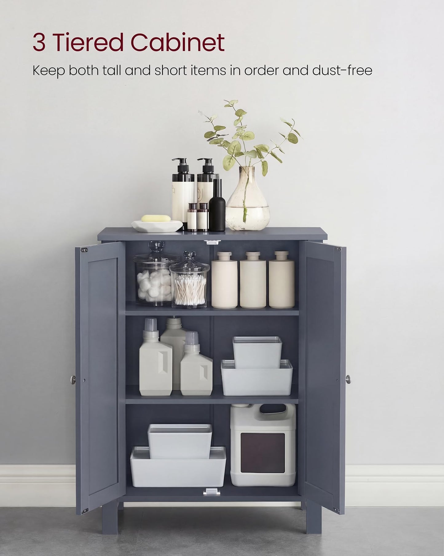 VASAGLE Floor Storage Cabinet, Freestanding Storage Unit with 2 Adjustable Shelves, for Bathroom Living Room Dining Kitchen, 11.8 x 23.6 x 31.5 Inches, Slate Gray UBCB60GY