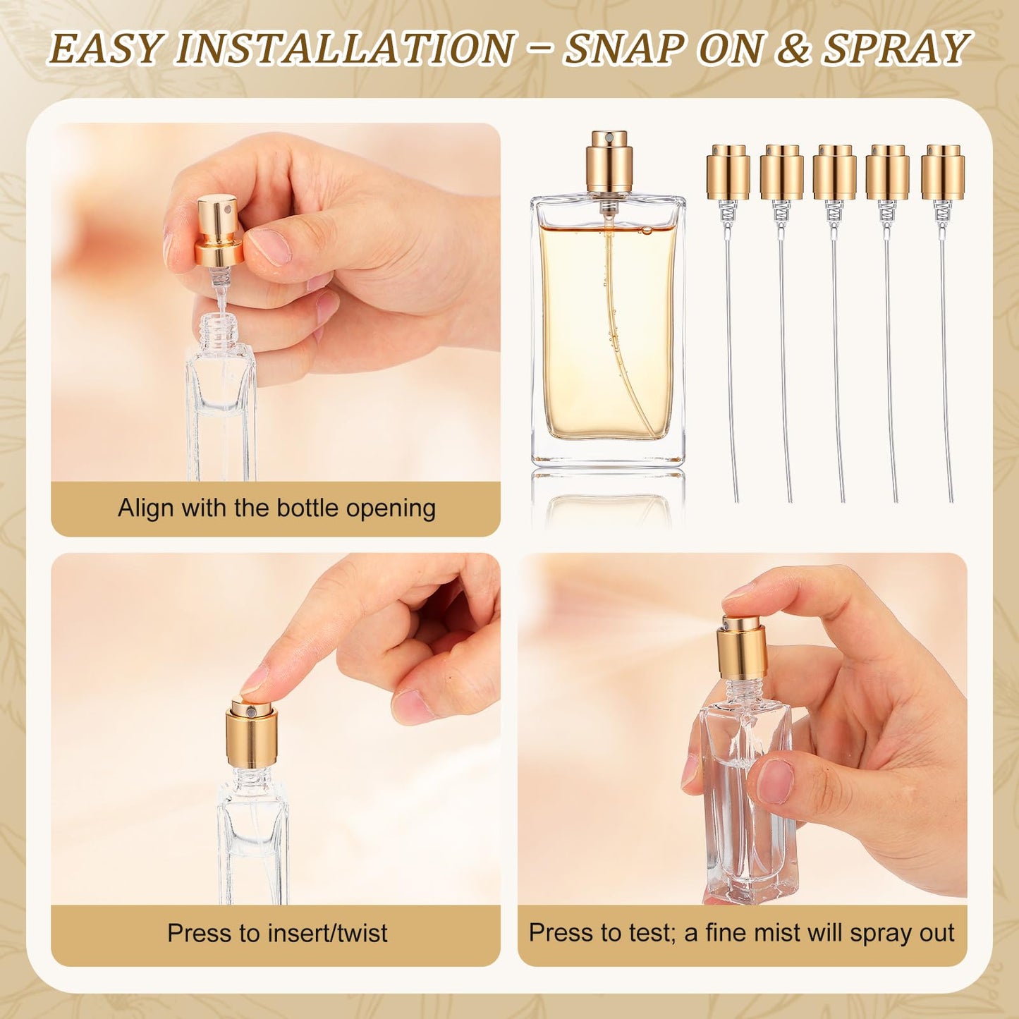 15mm Bayonet Fine Mist Sprayer Caps - 15pcs Bayonet Plastic Perfume Spray Bottle Nozzle Pump Spray Top Replacement for Perfume Skincare And Cleaning, Cologne Replacement Nozzle for Essential Golden