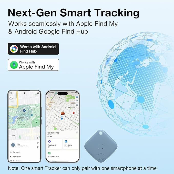 OTIC Smart Tracker Works with Apple Find My & Google Find Hub, for Dual-System Tracking Device Item Finder,Key Luggage Passport,Replaceble Battery (Blue, 2 Pack)