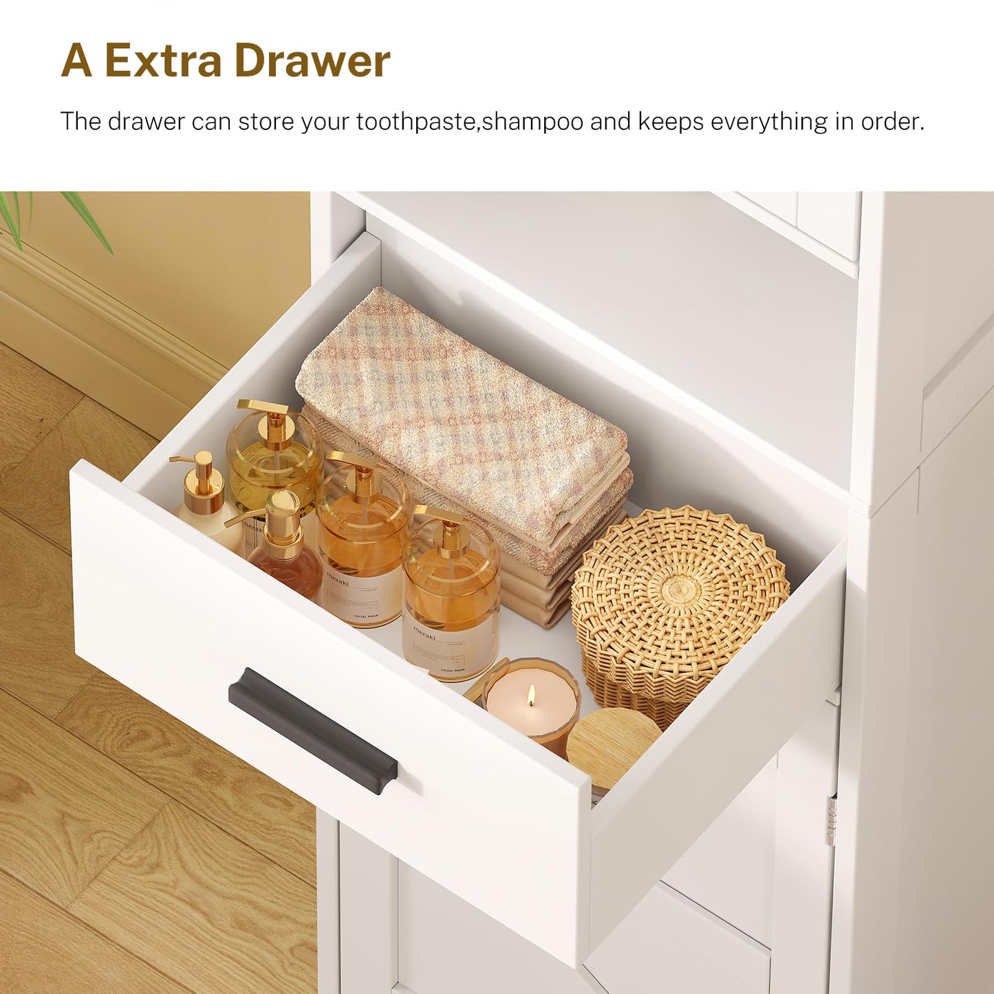 TEENFON 67" H Bathroom Storage Cabinet with Barn Doors & Adjustable Shelves, Bathroom Cabinet with Drawer, Narrow Bathroom Storage Unit, Floor Cabinets for Living Room, Kitchen, White