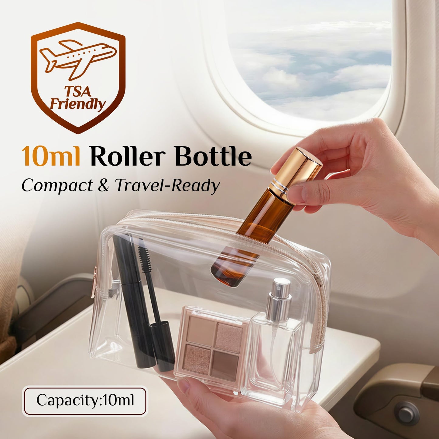 PrettyCare 24 Pack, 10 ml Essential Oil Roller Bottles with Stainless Steel Roller Ball - Refillable Leak-proof Empty Thick Amber Glass Roll on Bottles with Metal Caps for Travel, Perfume