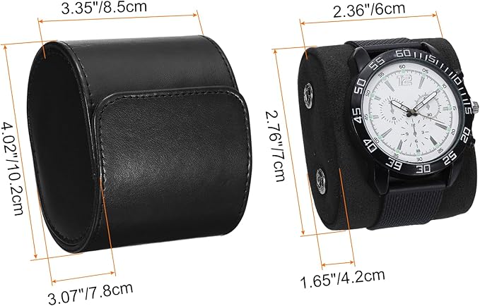 HARFINGTON Watch Roll Travel Case Single Slot Portable Leather Watch Case for Men and Women, Watches Storage Organizer with Removable Pillows for Traveling, Display, Home Storage, Black