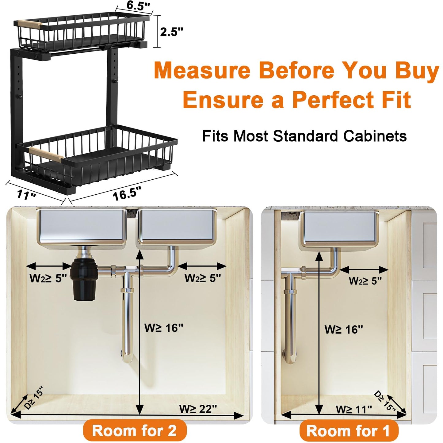 REALINN Under Sink Organizer, 2 Pack Height Adjustable Under Sink Organizers and Storage, 2 Tier Pull Out Drawer Cabinet Storage for Kitchen Bathroom