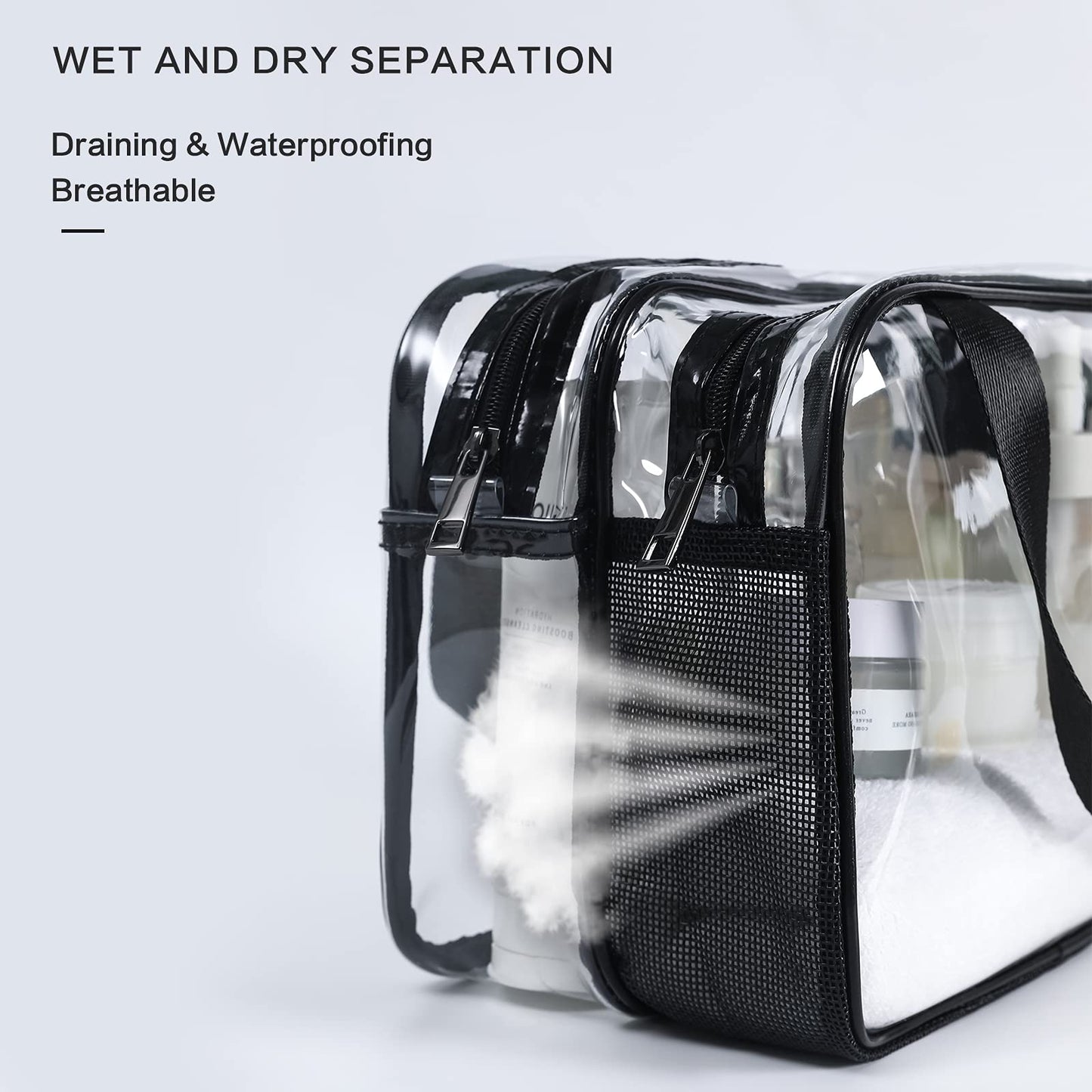 Auseibeely Clear Toiletry Bag for Women Men, Portable Large Travel Makeup Bag, Waterproof & Draining Transparent Cosmetic Bag, Carry On Airport Airline Compliant Bag