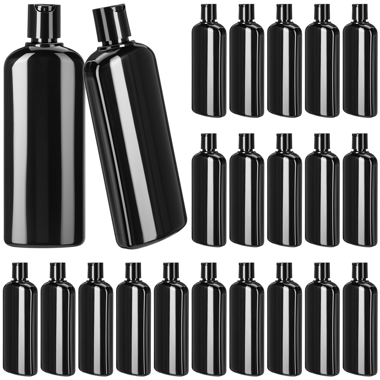 Domensi 24 Pcs Plastic Bottle Squeeze Containers with Disc Cap Travel Bottles Reusable Empty Toiletries Shampoo Containers Refillable Travel bottles for Shampoo Lotions (6.8oz,Pure Black)
