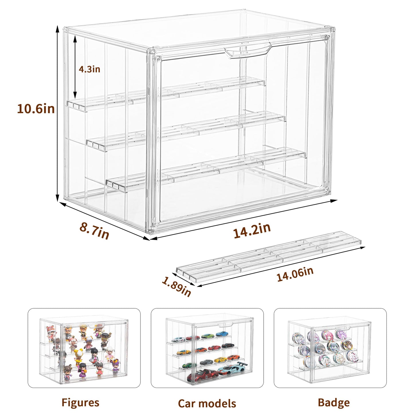 Display Case for Collectibles 4 Layer Updated Adjustable Acrylic Display Case with Magnetic Door Clear Stackable Display Box Hobby Display Cases for Figures, 1 Pack