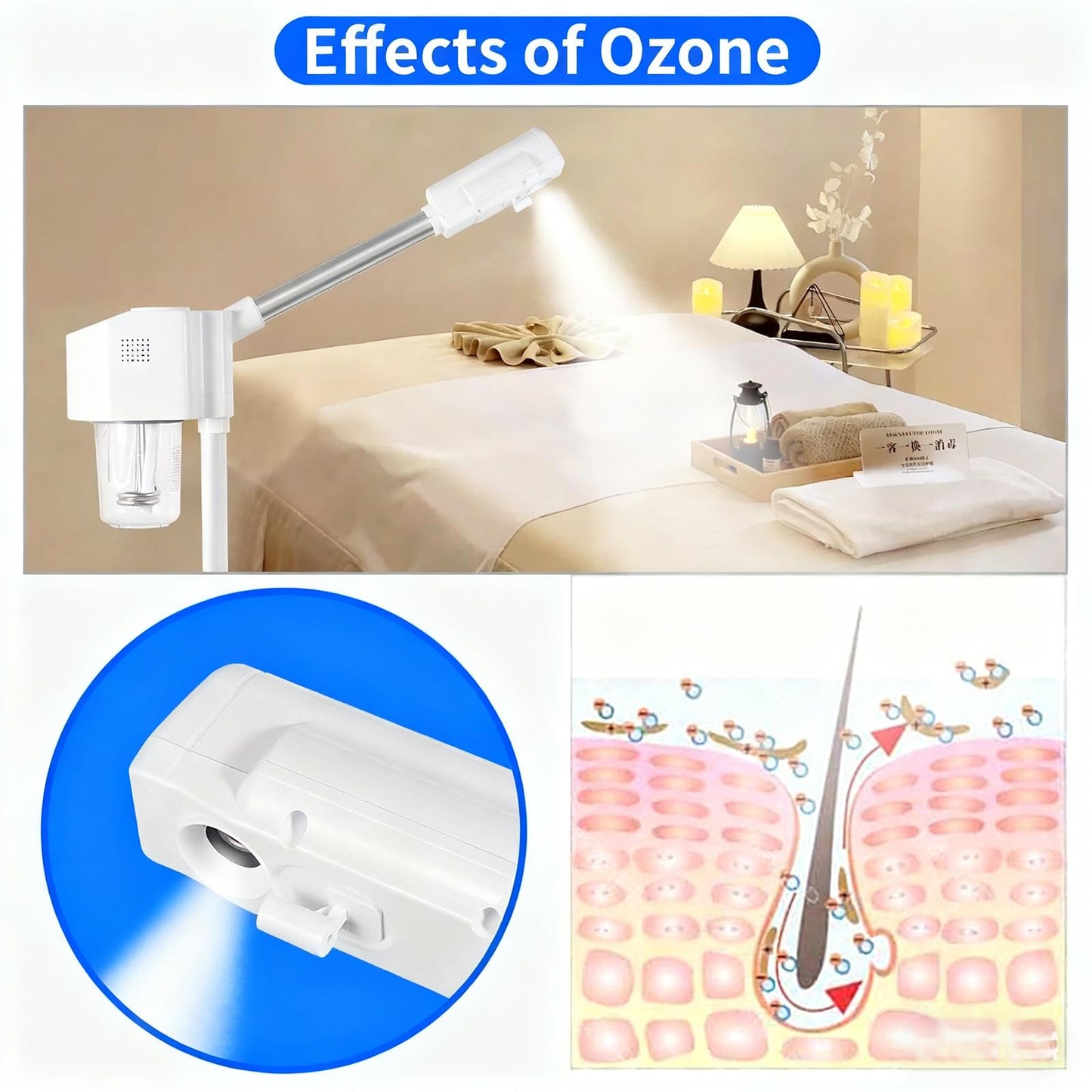 Professional Facial Steamer, Ionic Ozone with Hot Mist, Estheticians Steamer on Wheels with Timer Function, SPA & Home (White)